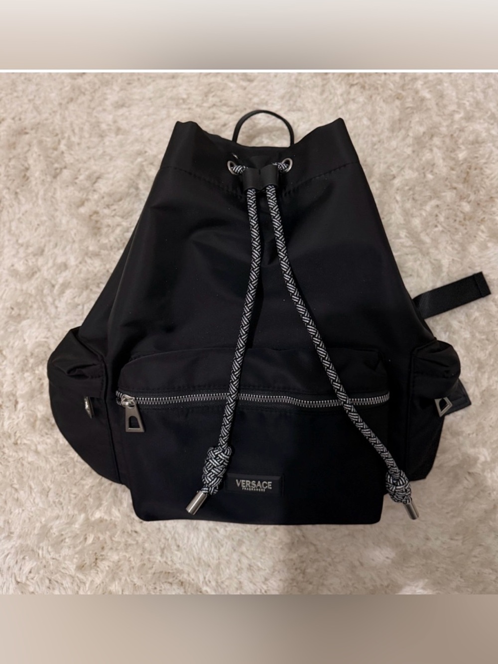 Versace Black Nylon Drawstring Backpack with Contrast Rope - Picture 2 of 8